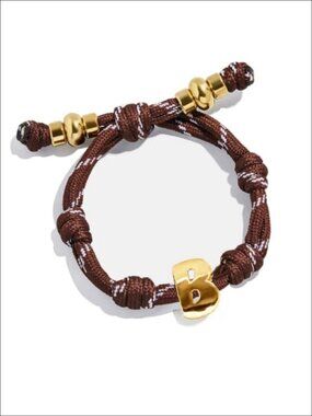 Gold Plated Bubble Initial Charm Bracelet Knotted Rope Adjustable